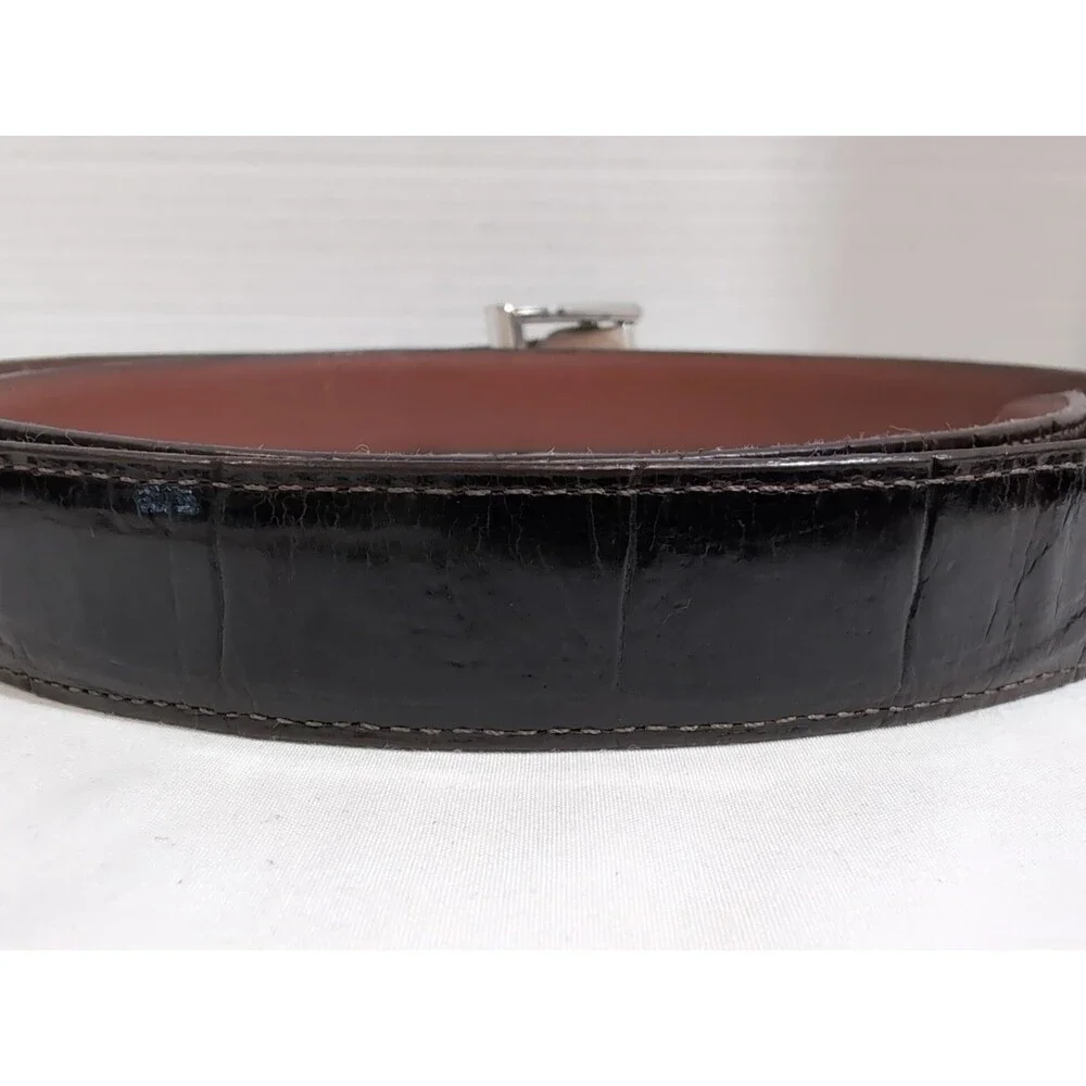 BRIGHTON BELT DARK BROWN LEATHER CROC EMBOSSED SIZE 40 MADE IN USA VINTAGE